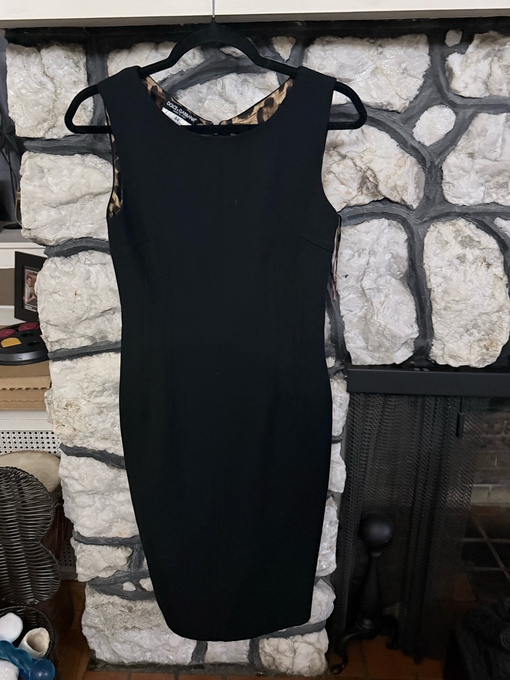 Dolce & Gabbana Black Sheath Dress Leopard Print Lining IT 44 Made in Italy US 6